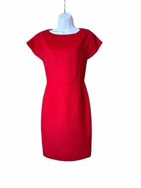 St. John Elegant Red Santana Knit Sheath Dress Cap Sleeve, Size 2 Classic